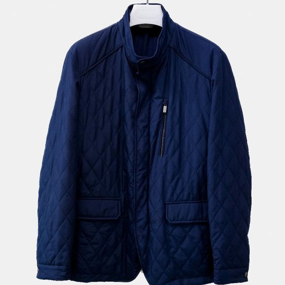Canali Navy Quilted Zip Jacket - Picture 1 of 16